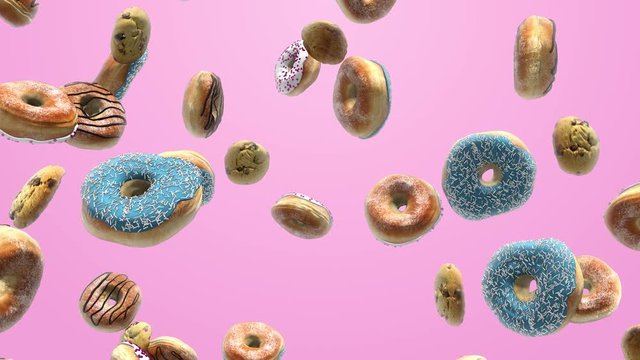 Different donuts on a pink background