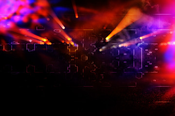 Futuristic retro background of the 80`s retro style. Digital or Cyber Surface. neon lights and geometric pattern