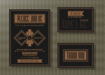 Wedding invitation card vector template set.