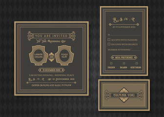 Wedding invitation card vector template set.