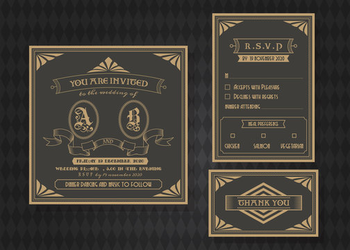 Wedding invitation card vector template set.
