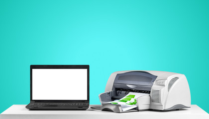 Printer copier machine on a bright colored background