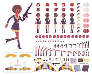 Secret agent black woman, intelligence service spy character creation set