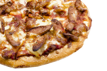 Sausage Pizza box set isolated on white background.Closed up.Clipping path