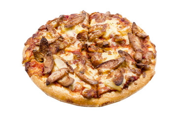 Sausage Pizza box set isolated on white background.Closed up.Clipping path