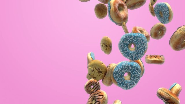 Different donuts on a pink background