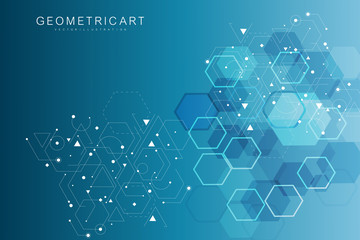 Hexagonal abstract background. Big Data Visualization. Global network connection. Medical, technology, science background. Vector illustration.