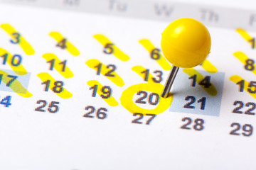 Closeup of dates on calendar page