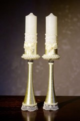 Candles as decoration on wedding or festive table.