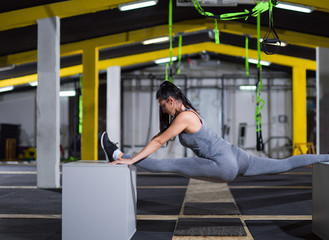 woman working out gymnastic exercise on fit boxes