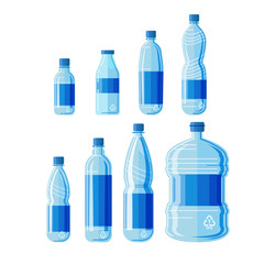 Plastic bottles set on white background. 