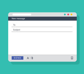 Email message Blank window template. E-mail blank template internet mail frame interface for message.