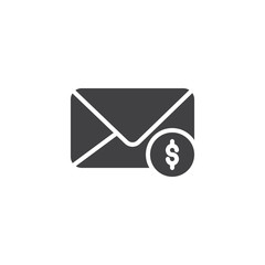 Envelope with money notification vector icon. filled flat sign for mobile concept and web design. Money Mail simple solid icon. Symbol, logo illustration. Pixel perfect vector graphics