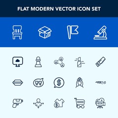 Modern, simple vector icon set with bun, national, comfortable, saw, speech, chessboard, cloud, screen, lettuce, beauty, tag, fashion, home, biology, interior, science, bubble, price, food, red icons