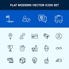 Modern, simple vector icon set with shattered, glass, space, planet, luggage, chat, weapon, falling, profile, bomb, music, destruction, cassette, stereo, male, mobile, nuclear, audio, red, time icons