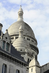 sacre coeur, paris. the tall white towers on the sacred heart cathedral in Paris, France