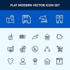 Modern, simple vector icon set with horizontal, road, view, nature, bank, estate, bullet, elegance, military, summer, optical, sea, money, fashion, vision, pin, edible, frame, store, shovel, map icons