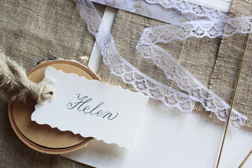 Wedding cards - the concept for the bride and groom. Horizontal. Top view.