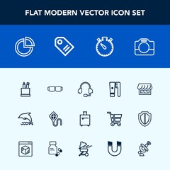 Modern, simple vector icon set with nature, dolphin, glasses, business, white, equipment, box, clean, health, pencil, pie, summer, luggage, trip, suitcase, headset, ocean, microphone, joy, chart icons