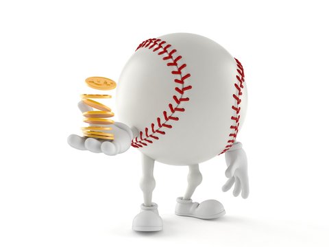 Baseball character with stack of coins