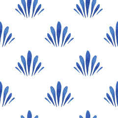 Watercolor pattern with blue leaves