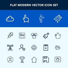 Modern, simple vector icon set with customer, drink, kitchen, account, concept, cloud, video, finger, equipment, background, hand, station, radio, festival, kettle, hot, touch, food, projector,  icons