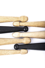 many drum sticks of two colors isolate
