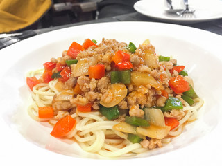 Spaghetti bolognese with tomato sauce ,delicious Italian food.