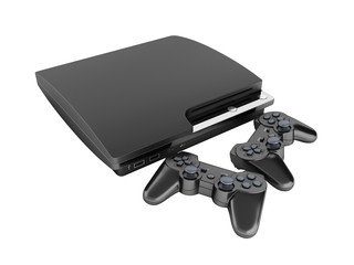 Black game console with joysticks top view isolated on white background 3d render without shadow © kv_san