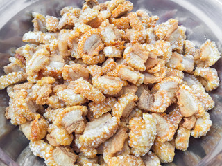 Fried pork crackling,thai pork snack.