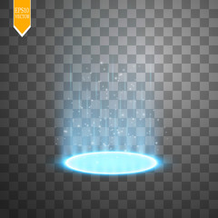 Magic portal of fantasy. Futuristic teleport. Light effect. Light rays of the night scene and sparks on a transparent background. Empty light effect of the podium. - obrazy, fototapety, plakaty