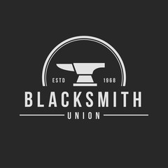 Blacksmith smith union shoer anvil logo set. Smith allince logos. Heavy industry.