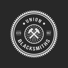 Blacksmith smith union shoer anvil logo set. Smith allince logos. Heavy industry.