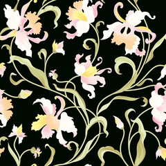 Floral tile pattern. Flower background. Garden texture