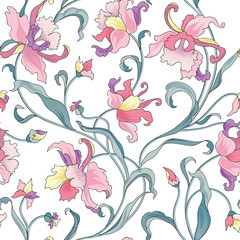 Floral tile pattern. Flower background. Garden texture