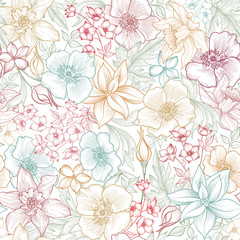 Floral tile pattern. Flower background. Garden texture