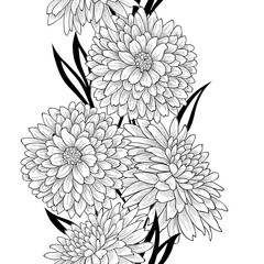 Floral tile pattern. Flower chrysanthemum line art background