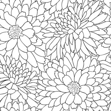 Floral tile pattern. Flower chrysanthemums line art