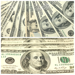 collage with fragments of American dollars close-up