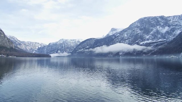 Pan left of Hallstatt Lake on winter time