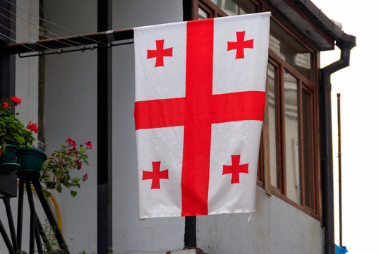 Georgian flag on a building in Batumi, Georgia