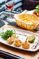 salmon tartar in the restaurant