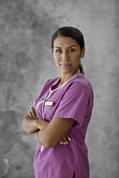 Portrait of a serious young nurse.