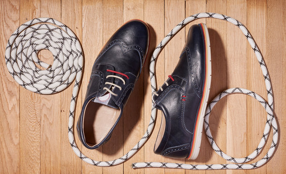 Classic male dark blue leather shoes.