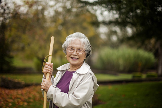 Portrait of a smiling senior woman at the park.