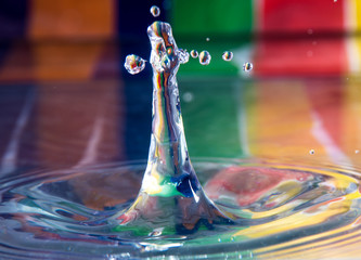Splash from a large drop of water on a multicolored background