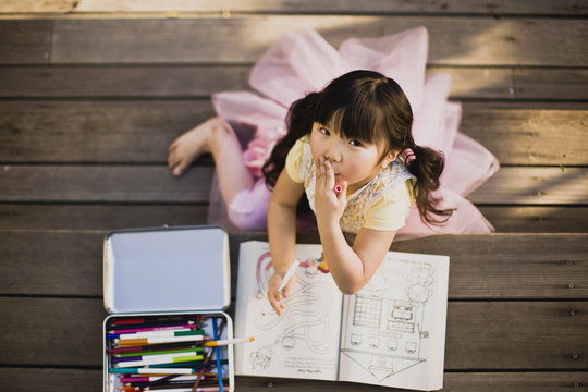 Young girl coloring