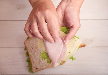 mom makes a sandwich for school lunch