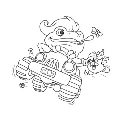Frog Racer. A coloring book page