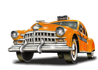 Obraz na płótnie Canvas Yellow taxi retro car.